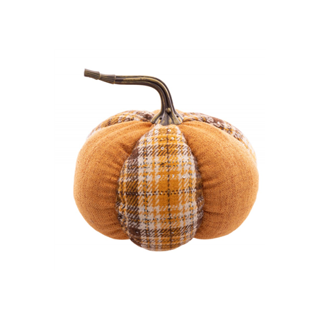 Citrouille en velours orange et carreaux 18 x 18cm