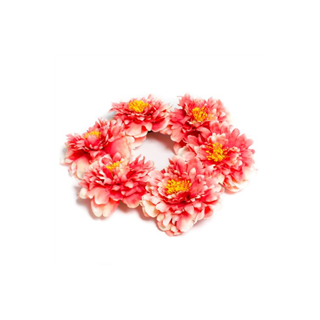 Couronne de 6 pivoines en tissu corail - Diam. 35cm