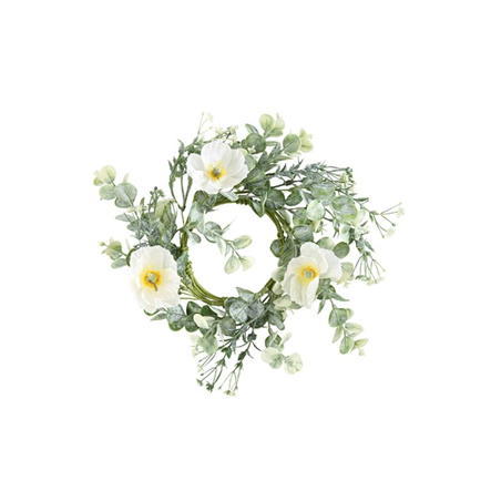 Couronne eucalyptus blanchi et fleurs blanches - Diam.  28cm