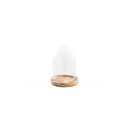 Cloche en verre sur support en bois 14 cm x 21 cm