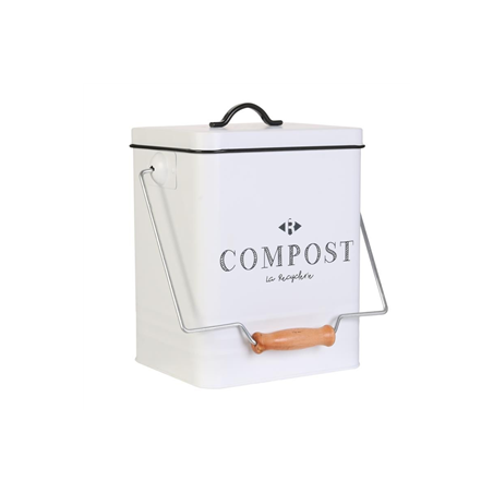 Poubelle en Métal blanche Compostage - 21 x 18,5 x 39 cm