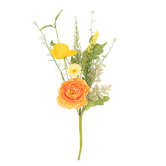 Branche de fleurs corail ocre et vert - Haut. 40cm