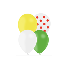 Lot de 12 Ballons Course cycliste 29cm (jaune, vert, blanc à pois rouge, blanc)