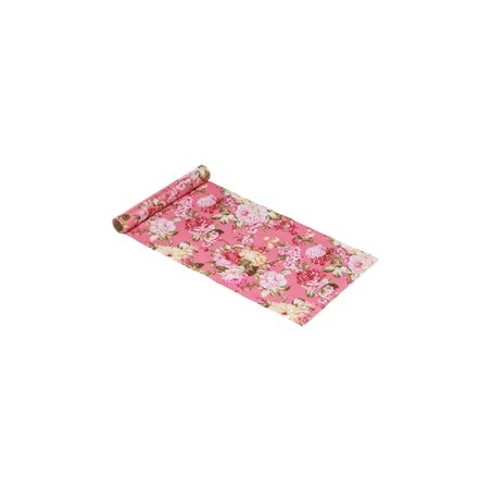 Chemin de table fleurs roses tissu 28cm x 3m