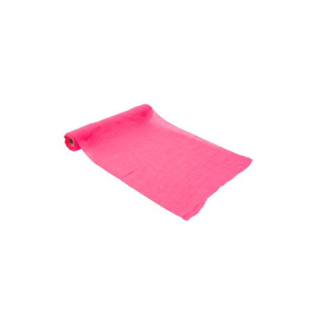 Chemin de table rose fluo mousseline 28cm x 5m