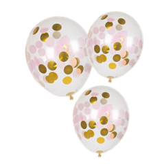 Lot de 5 Ballons transparents confettis rose  et  or 29cm