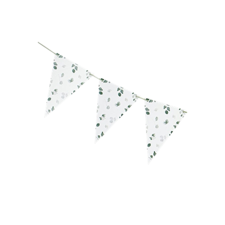 Guirlande Botanique vert sauge et blanc 10 fanions 15x21cm papier - Long. 200cm