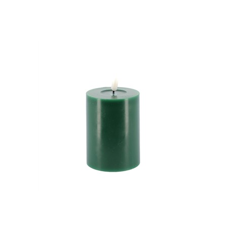 Bougie LED Cylindrique en Cire Vert Anglais Finition Glossy Ø7x10cm - 2 Piles AA