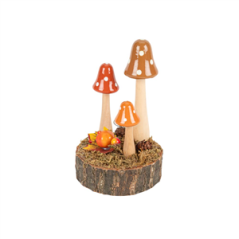 3 Champignons sur Rondins Feuilles Baies et Mousse 9x15 cm