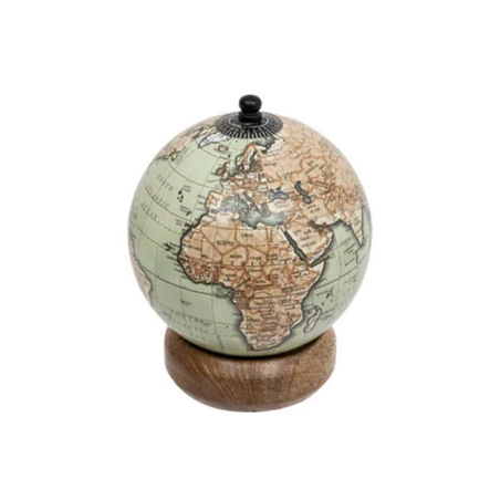 Globe Terrestre style Vintage Vert  et  Marron - D. 10 x H. 13,5 cm