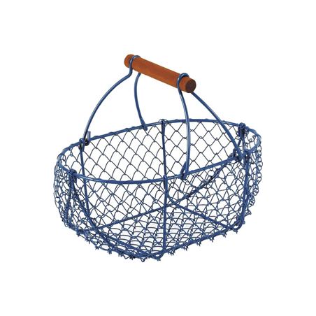 Panier en grillage bleu 25 x 17 x 21cm - bois et fer