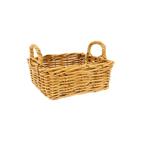 Corbeille carrée en poelet naturel avec 2 anses 23 x 23 x 10 cm