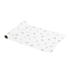 Chemin de table Botanique tissu blanc et vert sauge 28cm x 3m