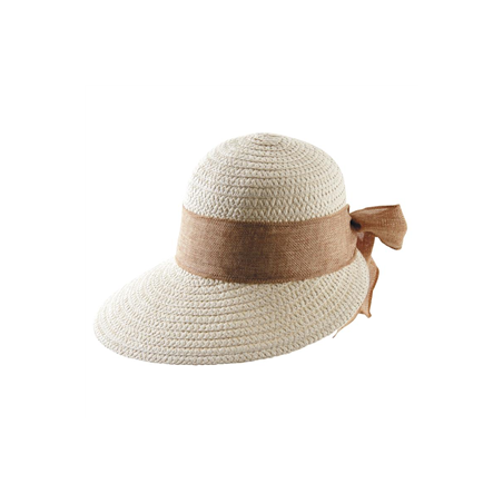 Chapeau femme en paille synthétique et noeud marron