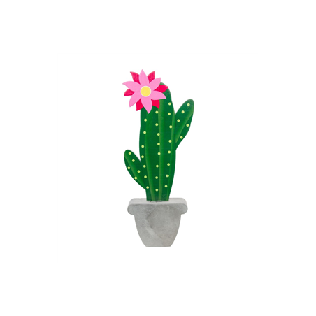 Cactus en bois sur base ciment 11 x 3 x 31 cm