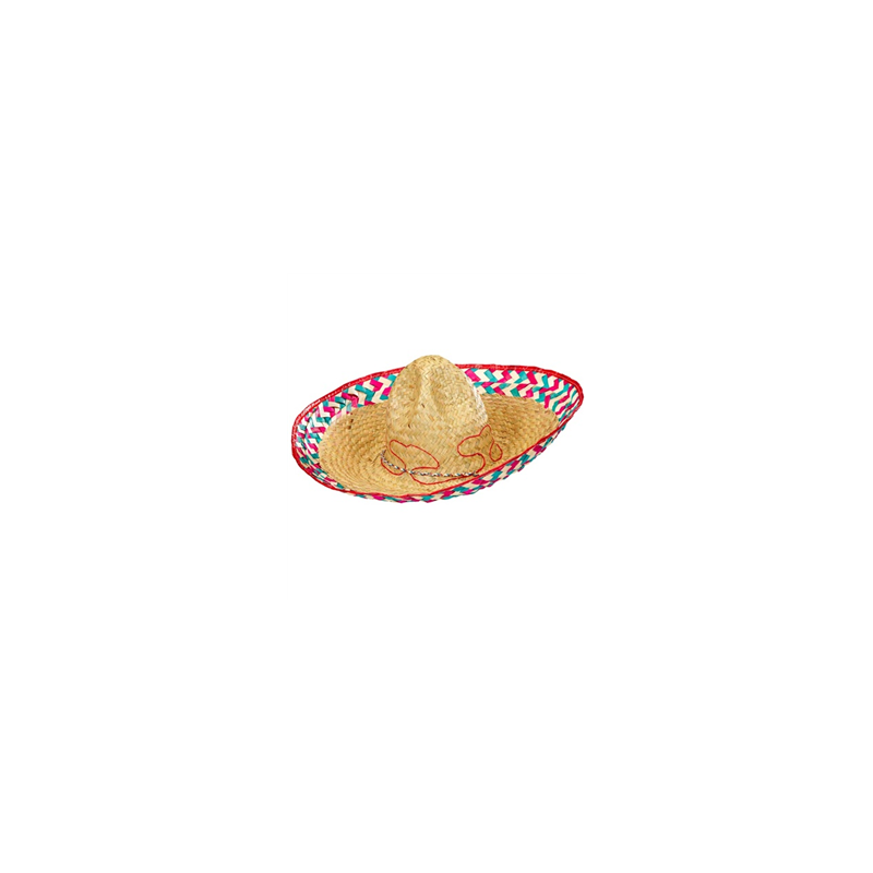 Sombrero mexicain en paille colorée / Diam. 52 cm