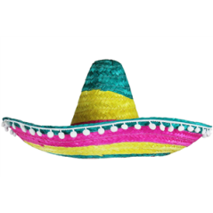 Sombrero avec pompoms - paille multicolore - Taille adulte - haut 20 cm diam 50