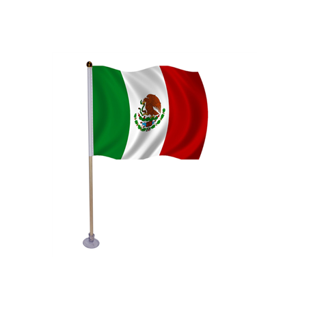 10 drapeaux Mexique de 21 x 14cm sur hampe avec ventouse de 32cm - bois/tissu