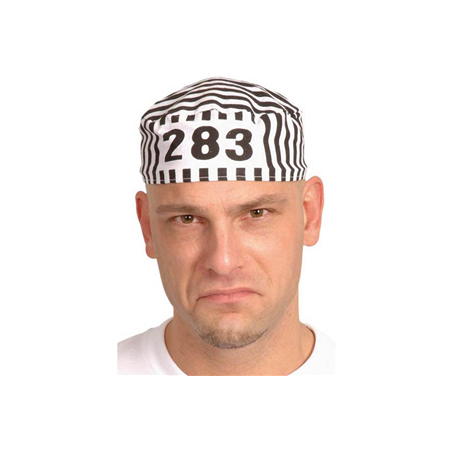 Calot de bagnard blanc et noir en tissu - haut 8 cm diam 19 cm