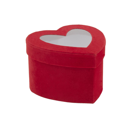 Boîte cœur en carton et velours rouge 17 x 15 x 9 cm