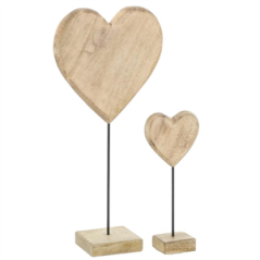 Lot de 2 cœurs en manguier naturel sur socle - 47  et  27 cm