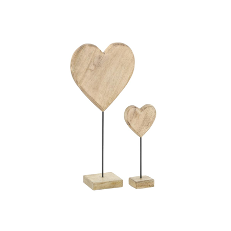 Lot de 2 cœurs en manguier naturel sur socle - 47  et  27 cm
