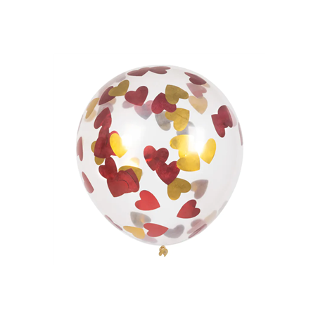 Lot de 5 Ballons de confettis en latex cœurs rouge/or (Ø 30 cm)