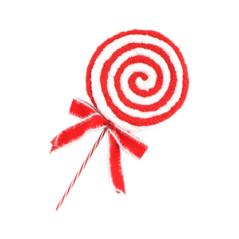 Sucette candy rouge en fourrure avec nœud 22 x 4 x 45cm