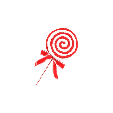 Sucette candy rouge en fourrure avec nœud 22 x 4 x 45cm