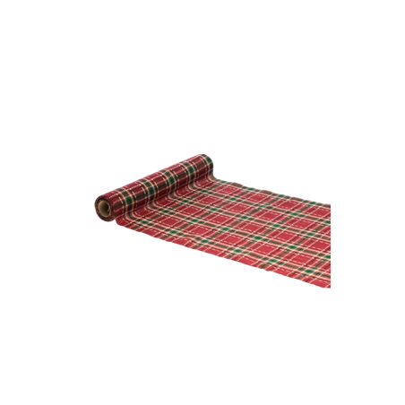 Chemin de table en tissu de chalet rouge et vert 28cm x 3m