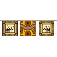 Guirlande Afrique Girafe  et  Wax - 10 fanions 21 x 21 cm - papier Long. 420cm