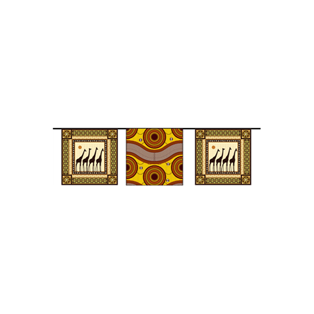 Guirlande Afrique Girafe  et  Wax - 10 fanions 21 x 21 cm - papier Long. 420cm