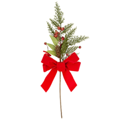 Branche de Sapin  et  Pommes de pin avec nœud en velours rouge 50cm