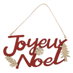 Suspension Joyeux Noël velours rouge et Or 22 x 11cm