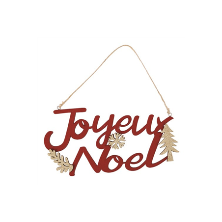 Suspension Joyeux Noël velours rouge et Or 22 x 11cm