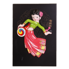Cadre en bois danseuse chinoise 22 x 15cm