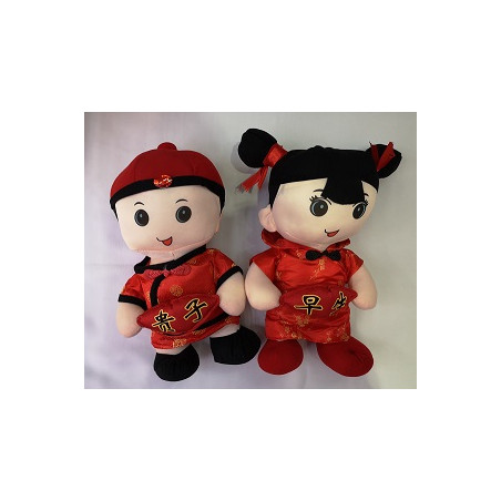 Couple de poupées chinoises - tissu et pvc  - Haut 50cm