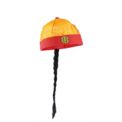 Chapeau Chinois avec tresse - Jaune et rouge - Taille adulte
