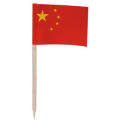 Drapeaux mini Chine x50 papier - 3.5 x 2.5cm (pic en bois de 6.5cm)