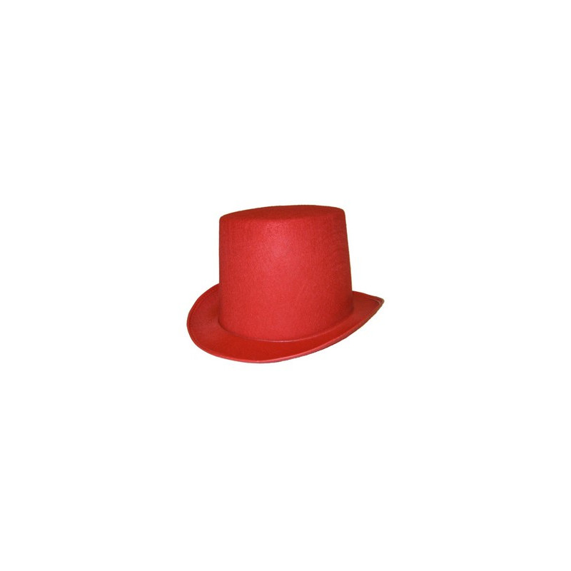 Chapeau haut de forme rouge - feutre - taille adulte - haut 14 cm diam 28 cm