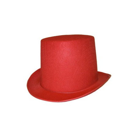 Chapeau haut de forme rouge - feutre - taille adulte - haut 14 cm diam 28 cm