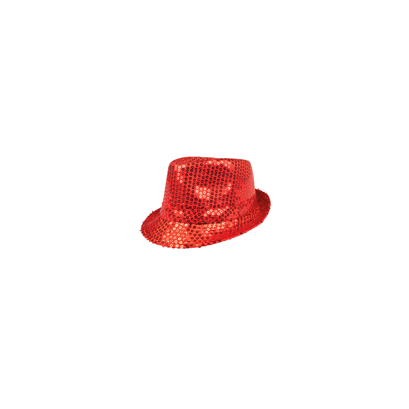 Chapeau Popstar sequins rouge polyester - taille adulte