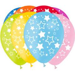 Ballon multicolore motif étoiles x8 - Diam. 29cm