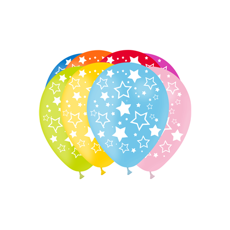 Ballon multicolore motif étoiles x8 - Diam. 29cm