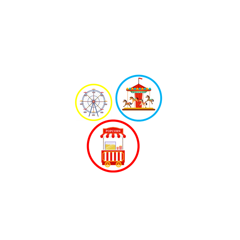 Mobiles Fête Foraine x3 R/V - carton - Diam. 30-20-20cm