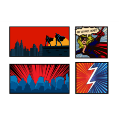 Mobiles Super Héros x4 R/V - carton - 47 x 27 et 30 x 30cm