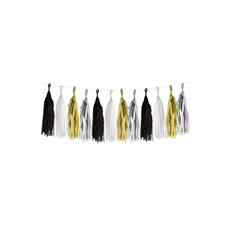 Guirlande Tassels 25cm noir blanc or argent - Long. 300cm