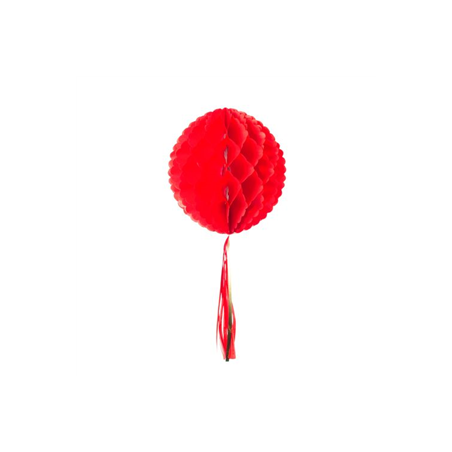 Boule alvéolée en papier avec tassel rouge - Diam. 30cm
