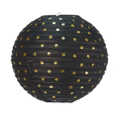 Lanterne japonaise en papier noir à pois or - Diam. 35cm