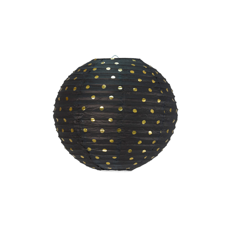 Lanterne japonaise en papier noir à pois or - Diam. 35cm